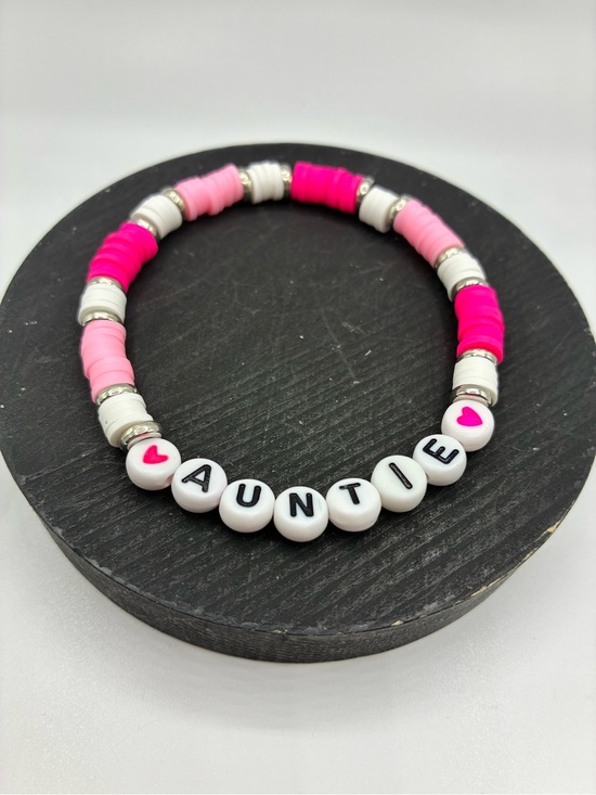 Handmade Jewelry - Auntie Beaded Stretch Bracelet - Pink & White